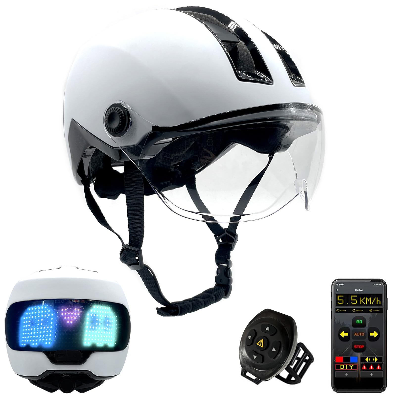 POENVFPO Casco de Bicicleta, Casco de Ciclismo de Carretera ABS PC con Pantalla LED, Espejo de Viento Ajustable, Diseño Ligero Recargable de 800 MAh para Viajeros y Ciclistas Adultos