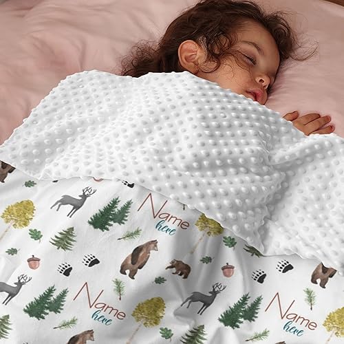 Miniatura 3 de Manta de bebé personalizada con patrón de ciervos y oso, manta personalizada con nombre de doble capa, manta de felpa suave con respaldo de puntos,