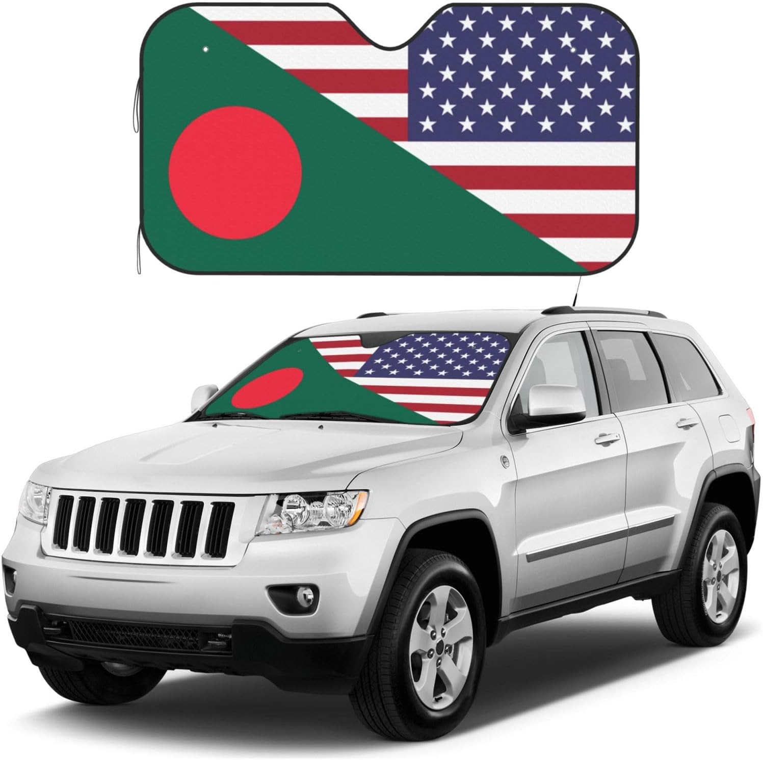 America Bangladesh Friendship Flag Foldable Car Windshield Sunshade Blocks Heat and Sun Glare Uv Rays