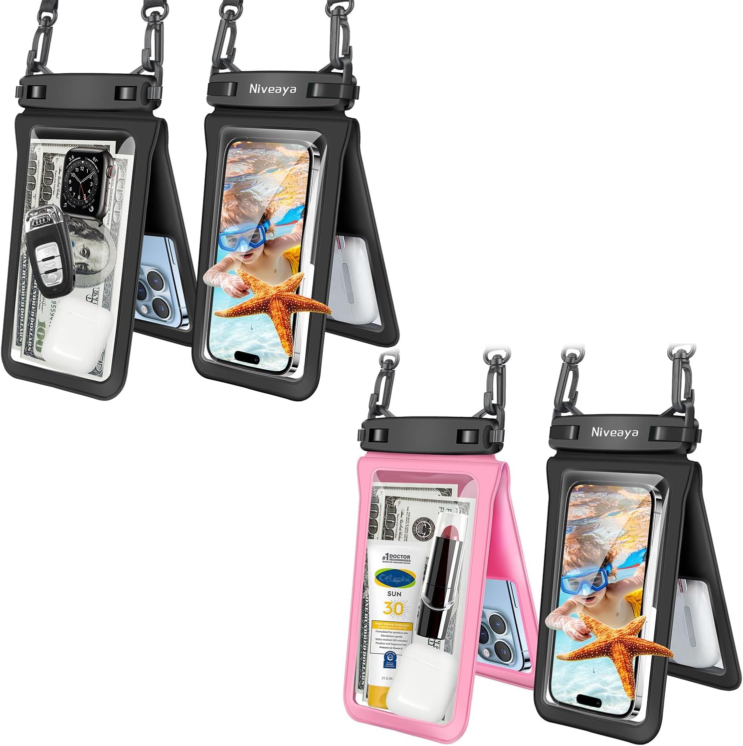 Niveaya Double Space Waterproof Phone Pouch 4Pack