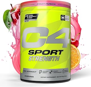 Cellucor C4 Sport Strength Pre Workout Powder - NSF Certified for Sport - Beta-Alanine, Creatine, 200mg Caffeine - Sugar Free Energy Supplement for Men & Women - Fruit Punch, 20 Servings