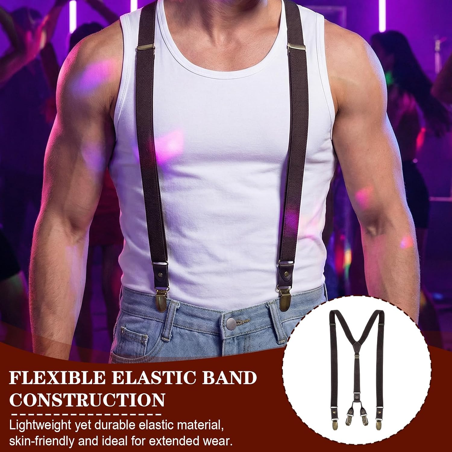 CIATBYYJ Genuine Leather Suspenders for Men, Y Design Hidden Suspenders Under Clothes, Adjustable Accessories for Menwith 3 Metal Clips Groomsmen Gift Wedding Brown