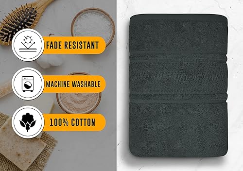 Miniatura 3 de Paquete de 12 toallas de baño, 27 x 54 pulgadas, ultra suaves, 100% algodón, toallas de baño grandes, altamente absorbentes, ideales para piscina,