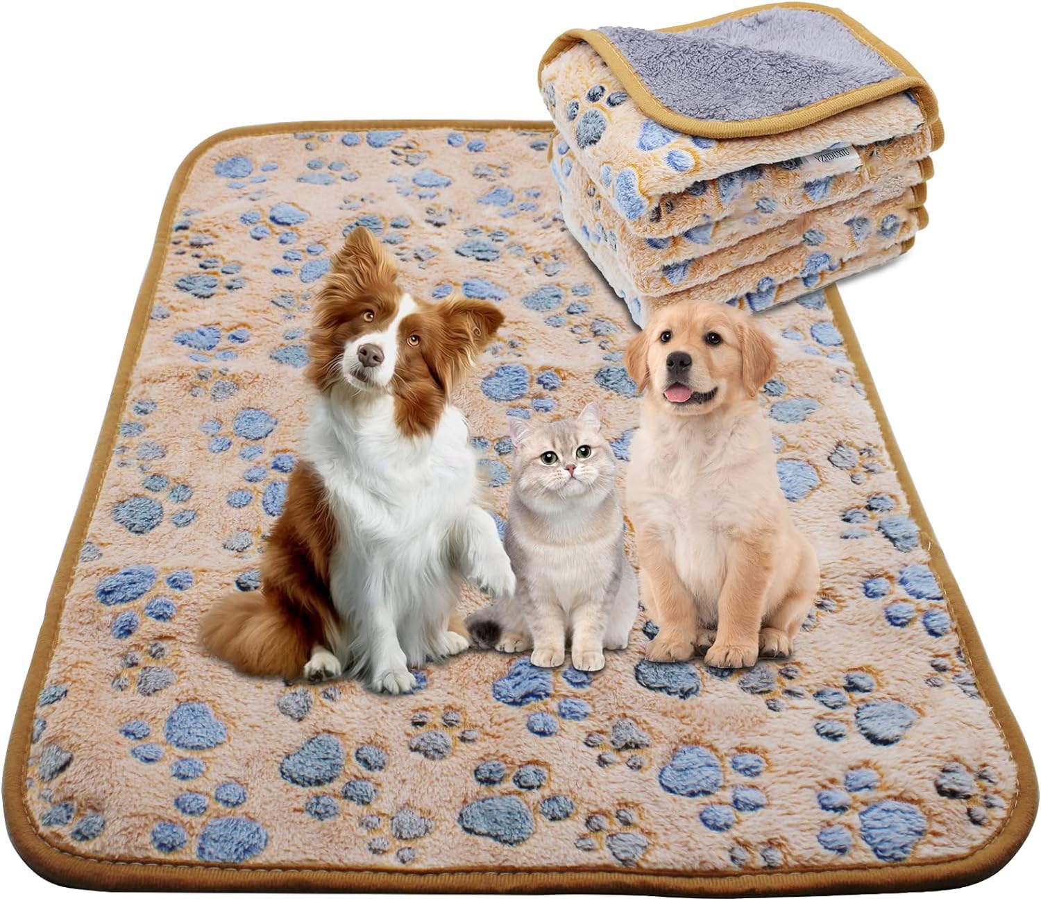3 Pack Waterproof Dog Blankets for Medium Dogs, Washable Pet Blankets, with Double Sided Soft Warm Flannel Fleece, Dogs Cats Pads for Dog Bed and Couch, Coffee, L, 41x30 Inch