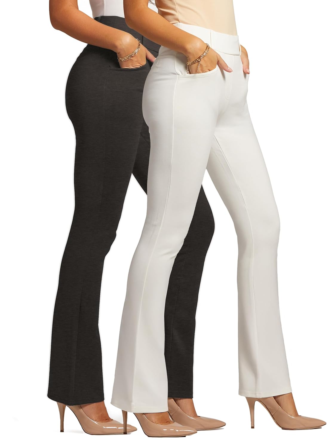 Conceited 2-Pack Stretch Slacks for Women - Wear to Work - Bootcut Dress Pants with Pockets - Charcoal