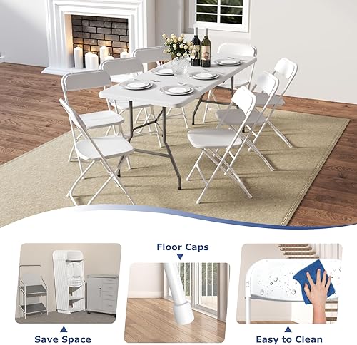 Miniatura 5 de Paquete de 2 sillas plegables blancas, sillas plegables de plástico para exteriores e interiores, capacidad de 350 libras, silla portátil para