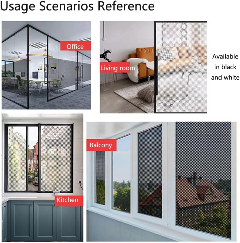 White Perforated Vinyl Window Film, Mesh Stickers Room Privacy Window Stickers House Office Car Glass Door Sticker Decoration Exterior Window Film (19.69"x196.85")
