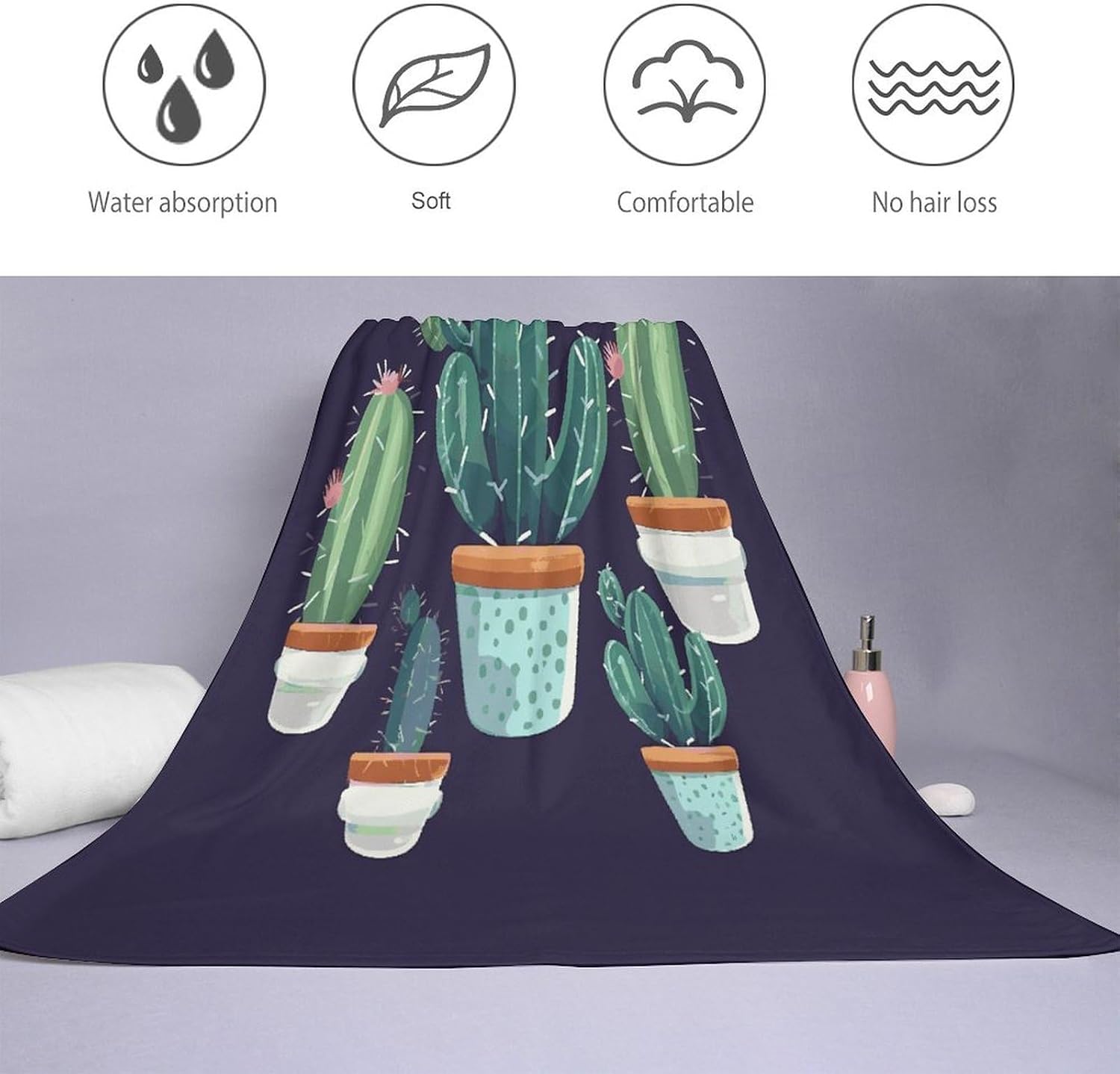 Cactus Succulent Plant Towel Vacation Accessories Essentials Soft Lighterweight，Bath Towel for Adults Women Men，Bath Towels Gift for All Occasions, Machine Washable.