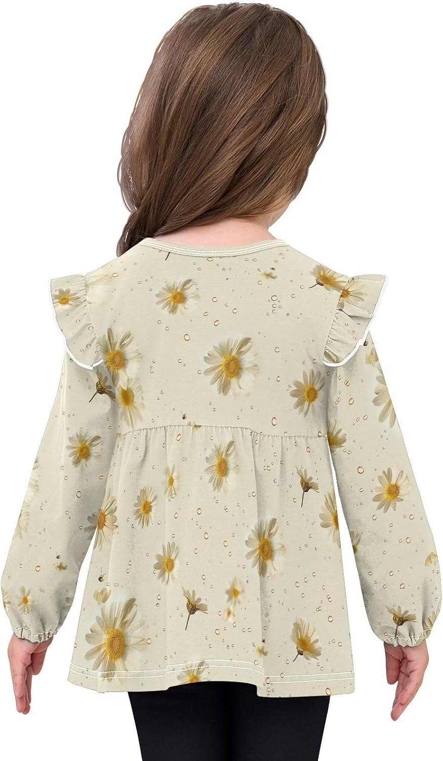 visesunny Toddler Clothes for Girls Water Drop Daisy Plant Long Sleeve Fall Shirts Cotton Top with Ruffle Collar
