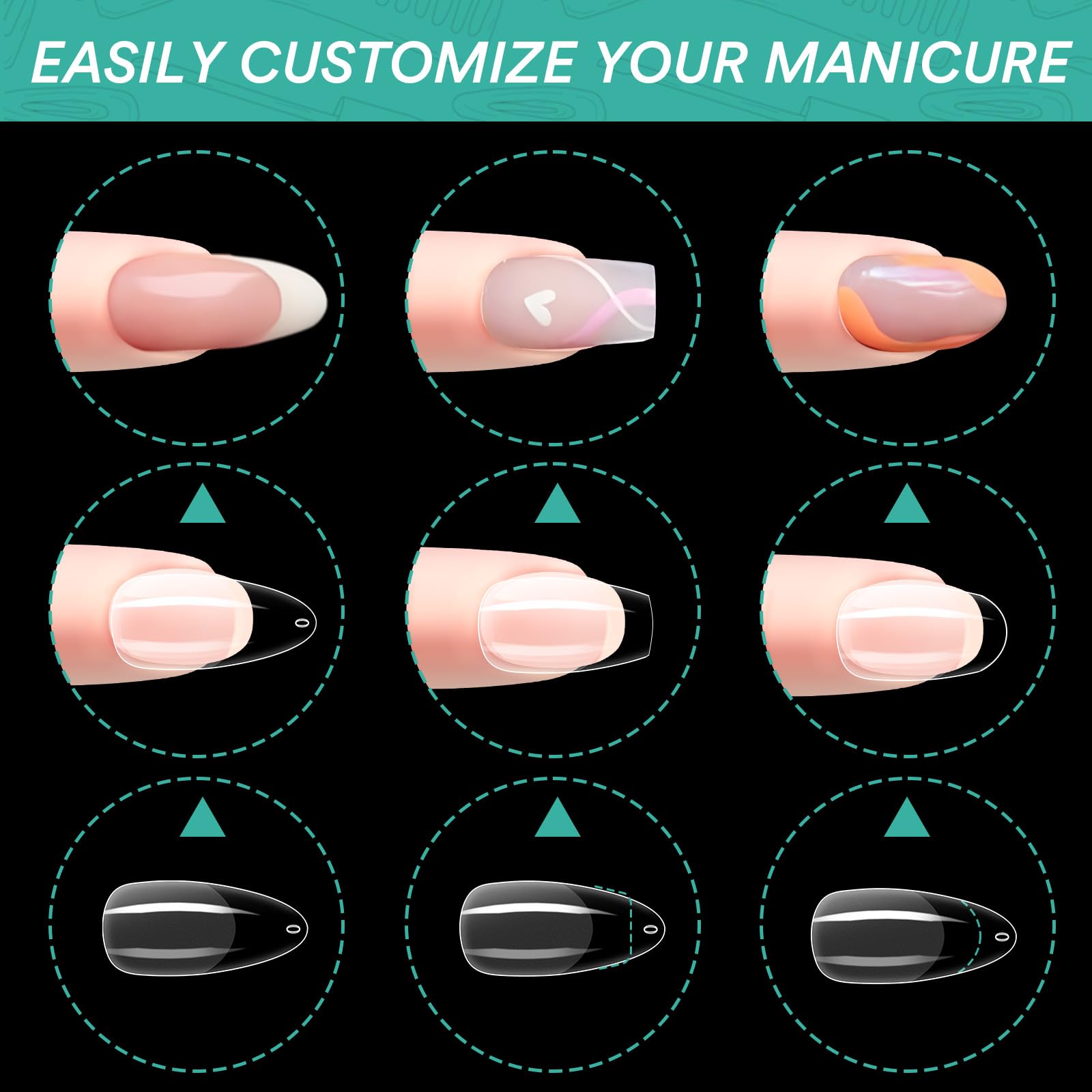 Alyvisun 550 Piezas Uñas Postizas Transparentes, 11 Tamaños Tips Uñas Falsa Con 240 Piezas Gel Uñas Pegatinas Kit, Artificial Puntas de Uñas Francesas con Caja para Mujeres Niñas Salones y DIY