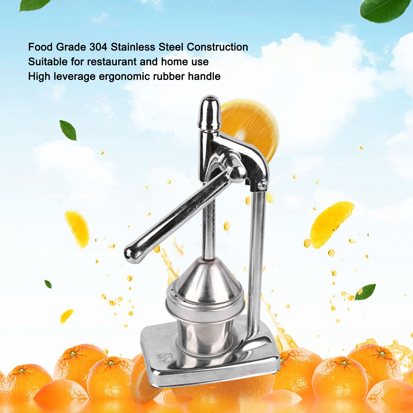 HEEPDD Manuelle Orangenpresse, Edelstahl Manueller Entsafter Hoher Hebel Ergonomischer Gummigriff Manuelle Orangenpresse mit Praktischem Verfahren Zum Auspressen Weichhäutiger Früchte
