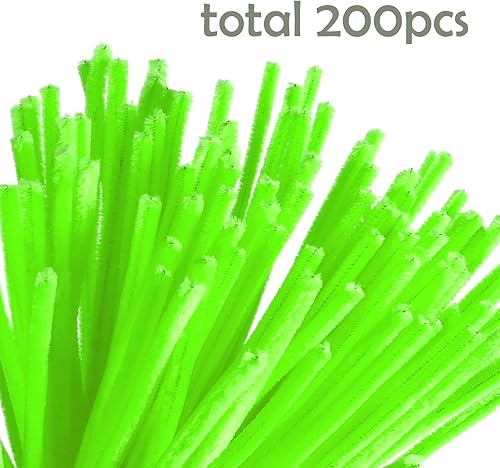 Miniatura 2 de Caydo 200 piezas de limpiapipas de color verde fluorescente para manualidades, tallos de felpilla flexibles para niños, proyectos de manualidades y