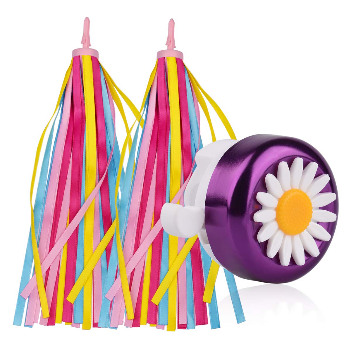 U-LIAN Kids Streamers and Bike Bell for Girls-1 Pack Flower Bicycle Bell with 2 Pack Handlebar Streamers Scooter Tassels for Children's Bike Accessories