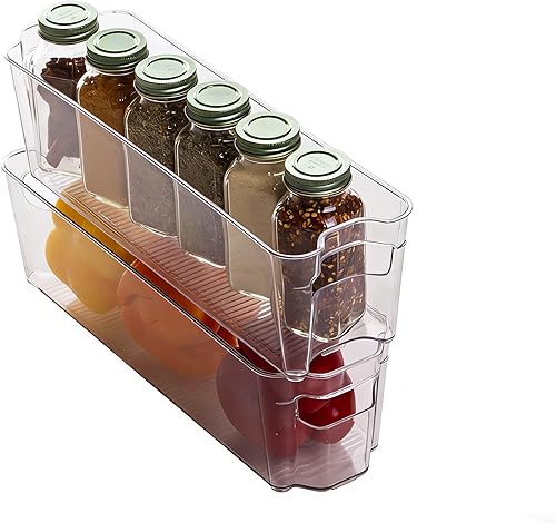 FixtureDisplays Contenedores organizadores de plástico apilables, pequeños, paquete de 2 unidades, organizadores de despensa y almacenamiento para