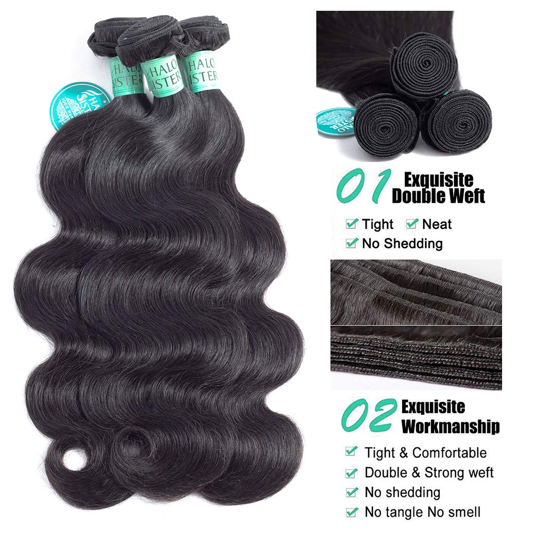 Brazilian Hair Body Wave 100% Unprocessed Virgin 8A Human Hair Weave Natural Black Hair Extensions (26 28 30 inch + 20'' frontal)