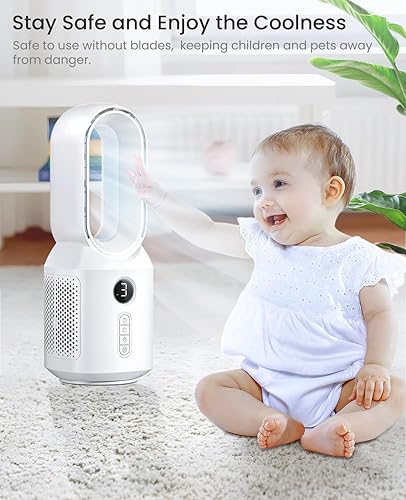 Miniatura 7 de let'me Ventilador de escritorio, ventilador oscilante de 106° para interiores, ventilador sin aspas con 3 velocidades, ventilador de oficina pequeño