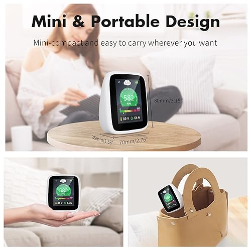 Miniatura 7 de CO2 Carbon Dioxide Detector, 4-in-1 Indoor Air Quality Monitor Portable CO2 Monitor, Tester for Carbon Dioxide, Temperature and Relative Humidity,