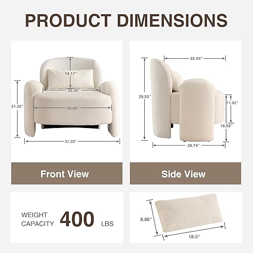 Miniatura 2 de LOULENS Silla decorativa de gran tamaño, moderna de tela de lino para sala de estar, tapizada cómoda silla individual de lectura para dormitorio,