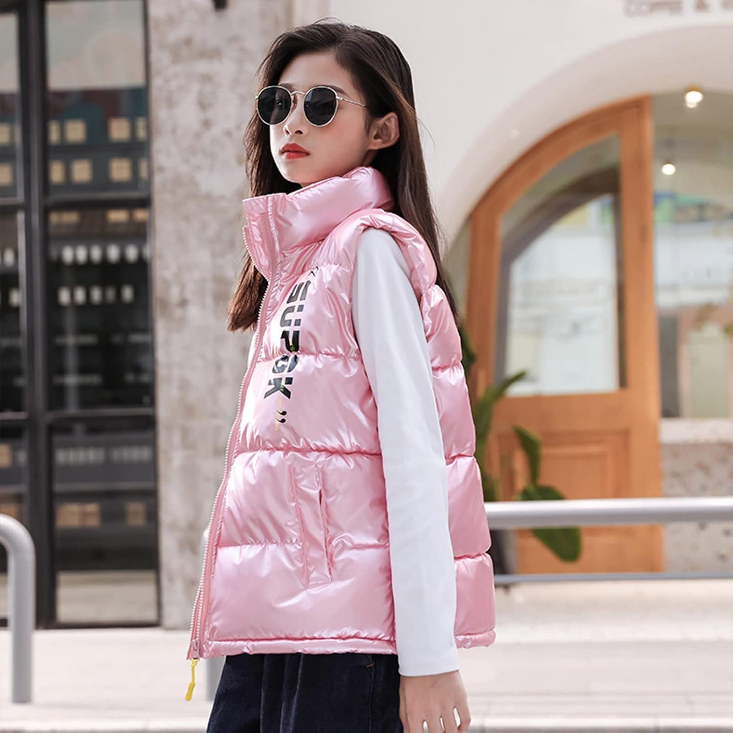 Child Kids Toddler Baby Boys Girls Sleeveless Letter Winter Coats Hooded Jacket Vest Outer Outwear (Pink, 10-13 Years)