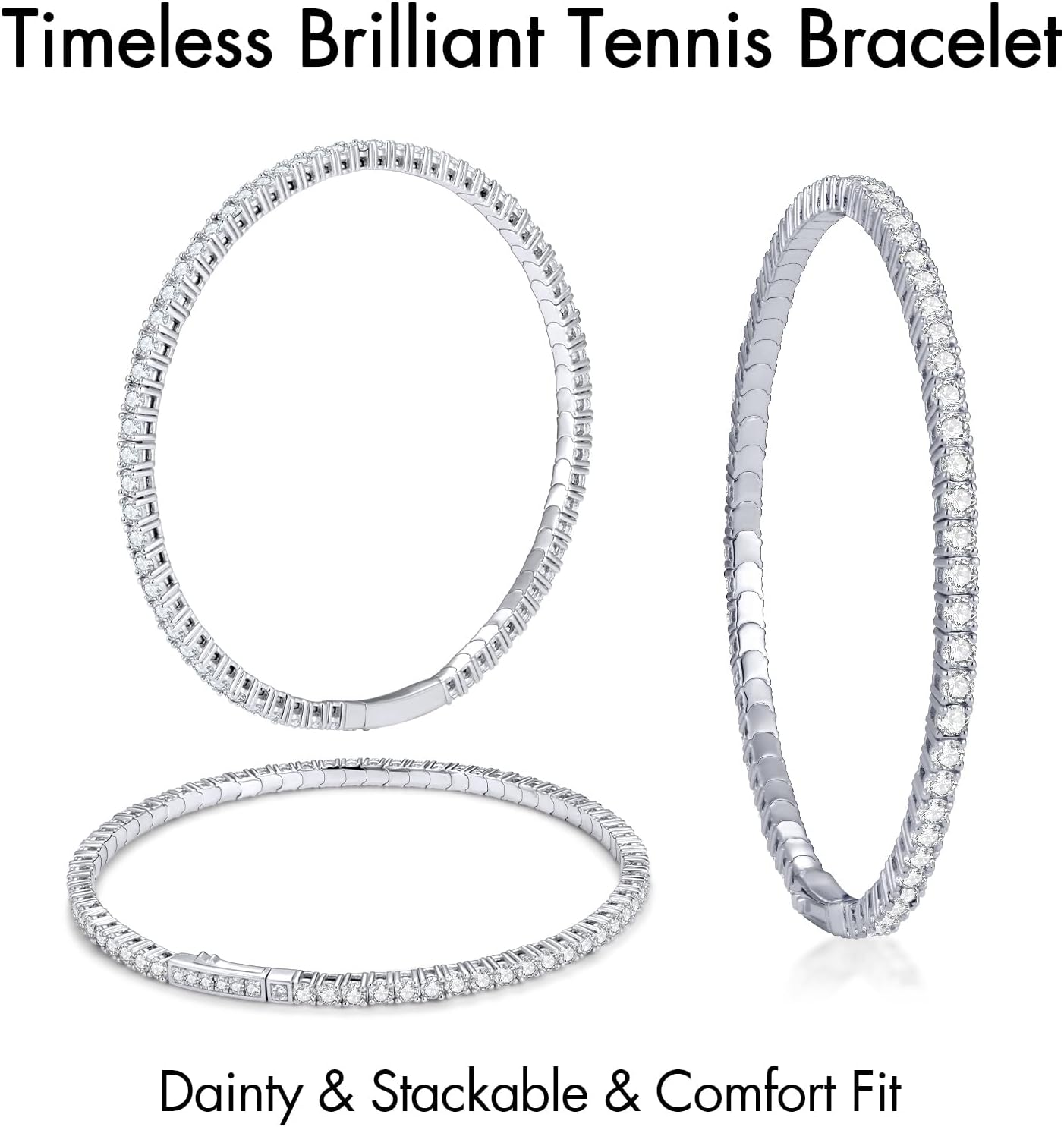 AuraLyric Tennis Bracelets for Women, 3mm Elastic Stackable Bracelet with Round Emerald Simulated Diamond - Valentine's Day Anniversary Birthday Gifts for Her