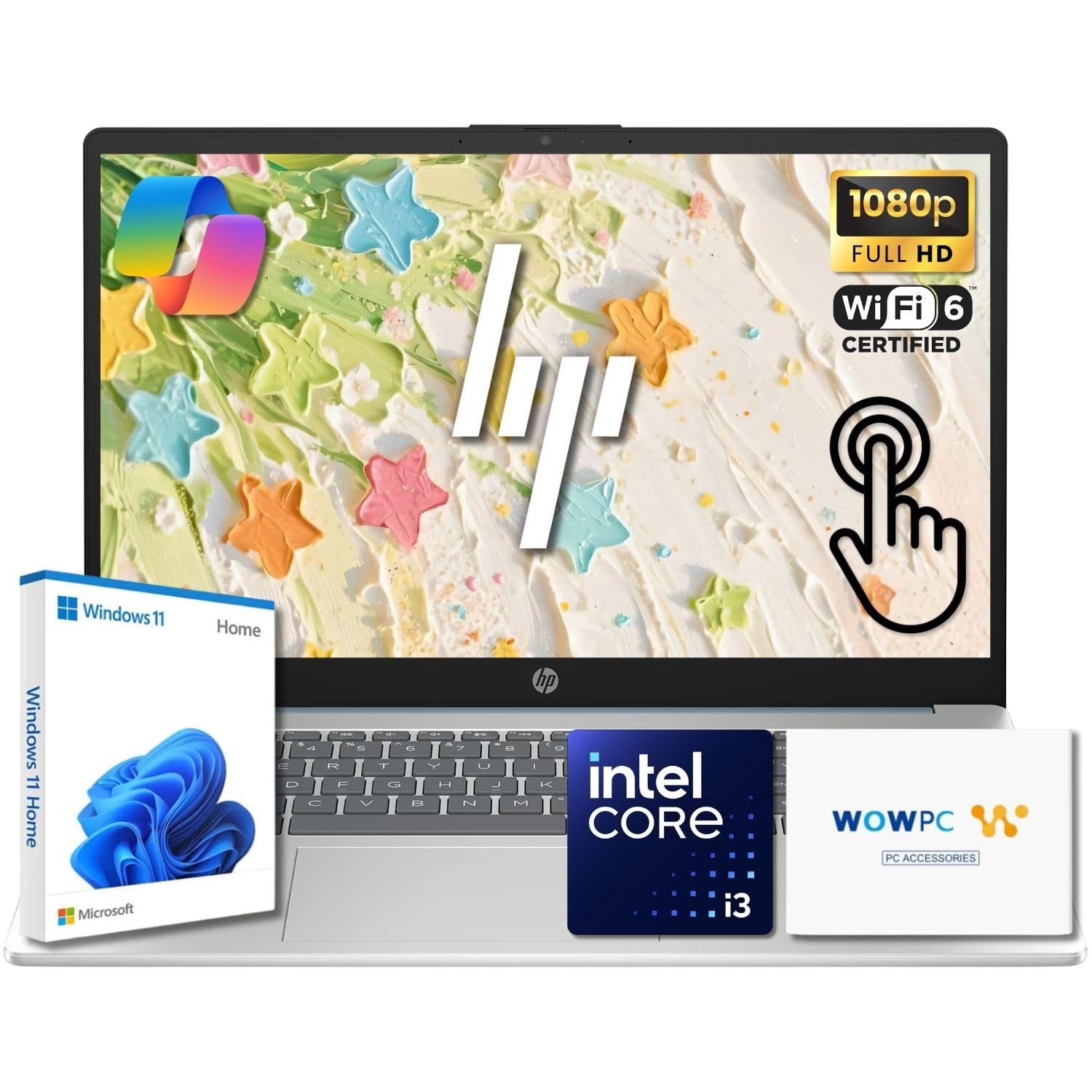 HP 15.6" Pavilion FHD Touchscreen Laptop | Intel Core i3 | 8GB DDR4 | 256GB PCIe SSD | AI Enhanced Win 11 | Numeric Keypad | Wi-Fi 6 &amp; HD Webcam | WOWPC USB | Up to 10H Battery for Work &amp; School