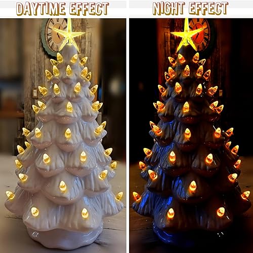 Miniatura 68 de Luces de repuesto de cerámica para árbol de Navidad, adornos de luz multicolor mediana para árbol de cerámica (117 bombillas + 5 estrellas superior)