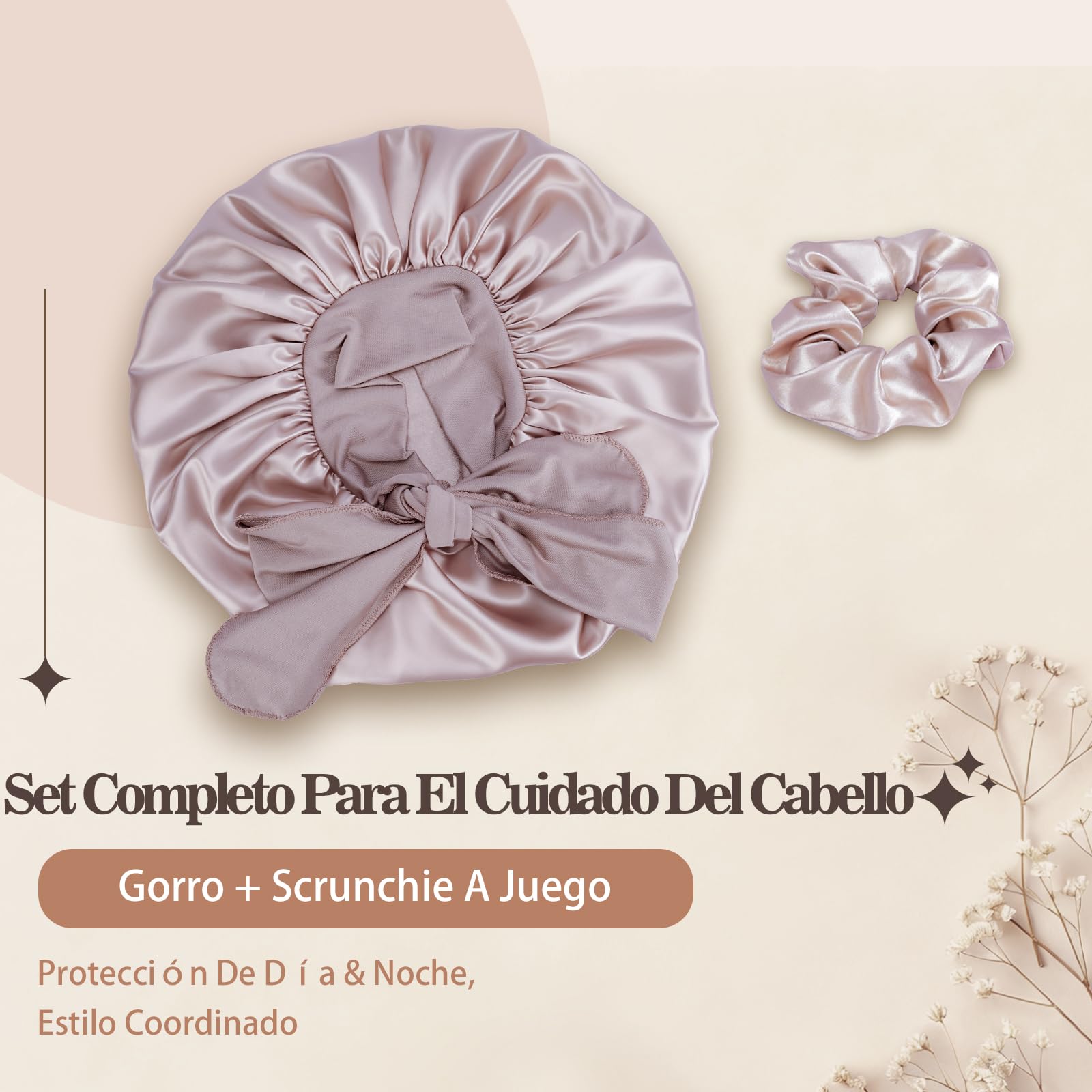 Set Gorro de Dormir con Coleta Ajustable de Saten Doble Capa para Pelo Rizado Regalo Hombre Mujer