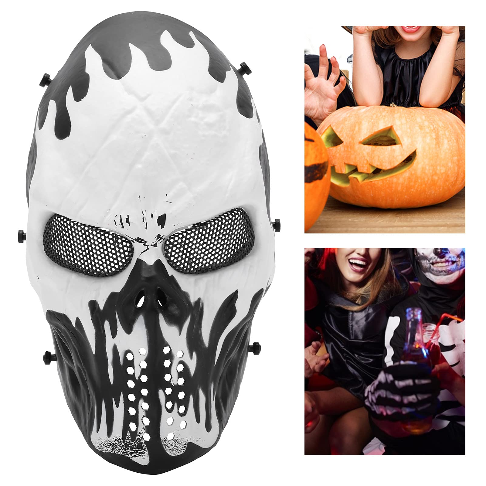 Maschera Wohpnle Skull, Spooky Skull Full Face Mask con protezione per gli occhi per cosplay Movie Paintball Halloween Maschere spaventose