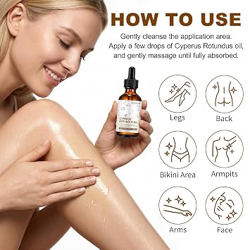 Cyperus Rotundus Oil,Natural Cyprus Oils For Hair Removal,Gentle and Effective Cypress For Reducing Body Hair Growth, Ideal for All Skin Types 2 fl.oz