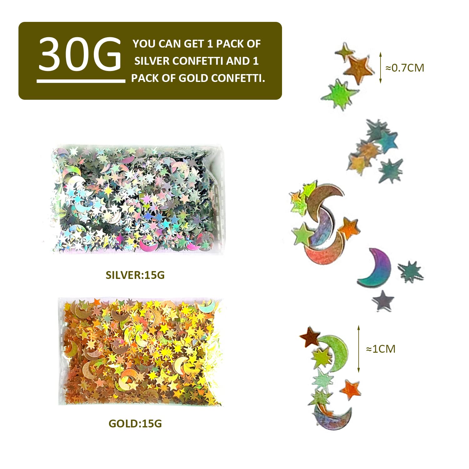 4000 Coriandoli Glitterati A Forma Di Stelle E Luna – Oro Arcobaleno Olografico, 45g, Per Decorazioni Feste E Matrimoni - 3