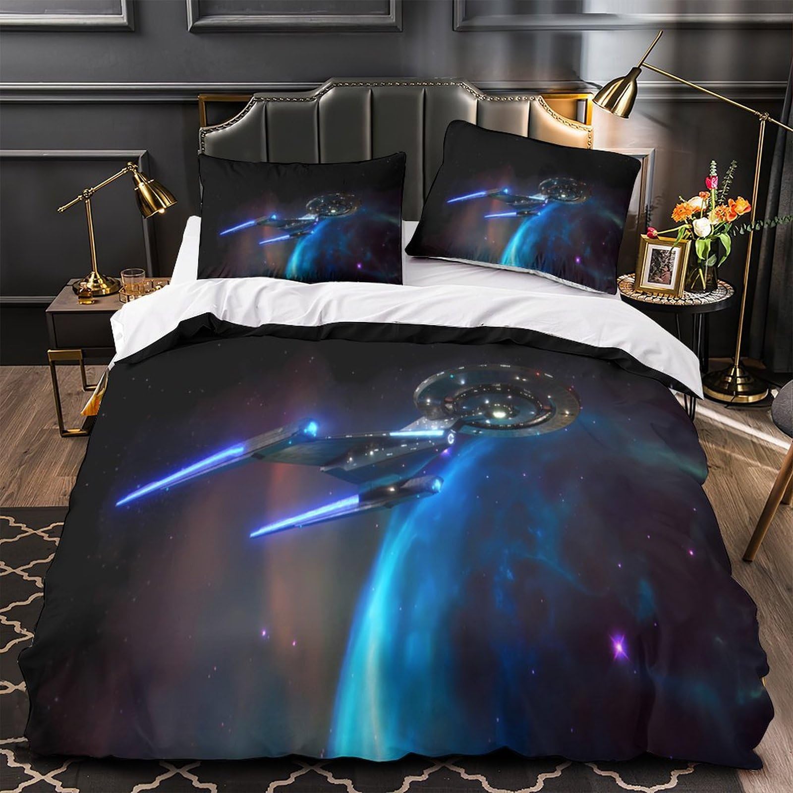 Housse de couette croiseur spatial 140x200cm parure de lit microfibre 3d super douce