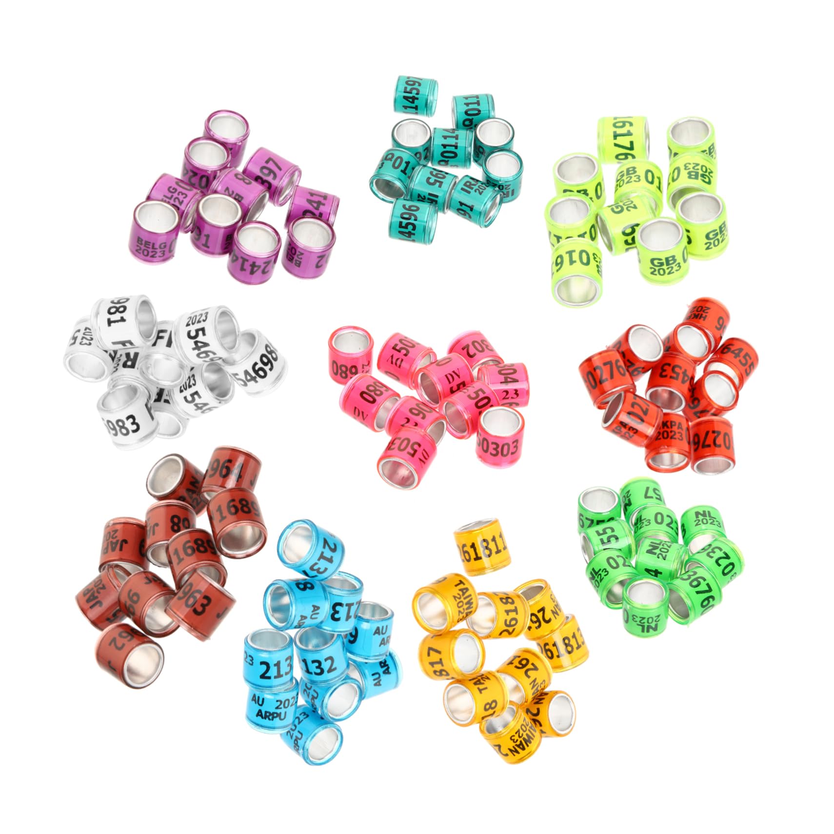 GRIRIW Aluminum Plastic Pigeon Leg Bands Easy Apply Racing Pigeon Anklet 100pcs Set Random Color
