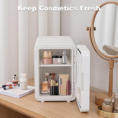 Miniatura 5 de Refrigerador para el cuidado de la piel con espejo LED regulable, mini refrigerador de maquillaje (4 litros6 latas), enfriador y calentador,