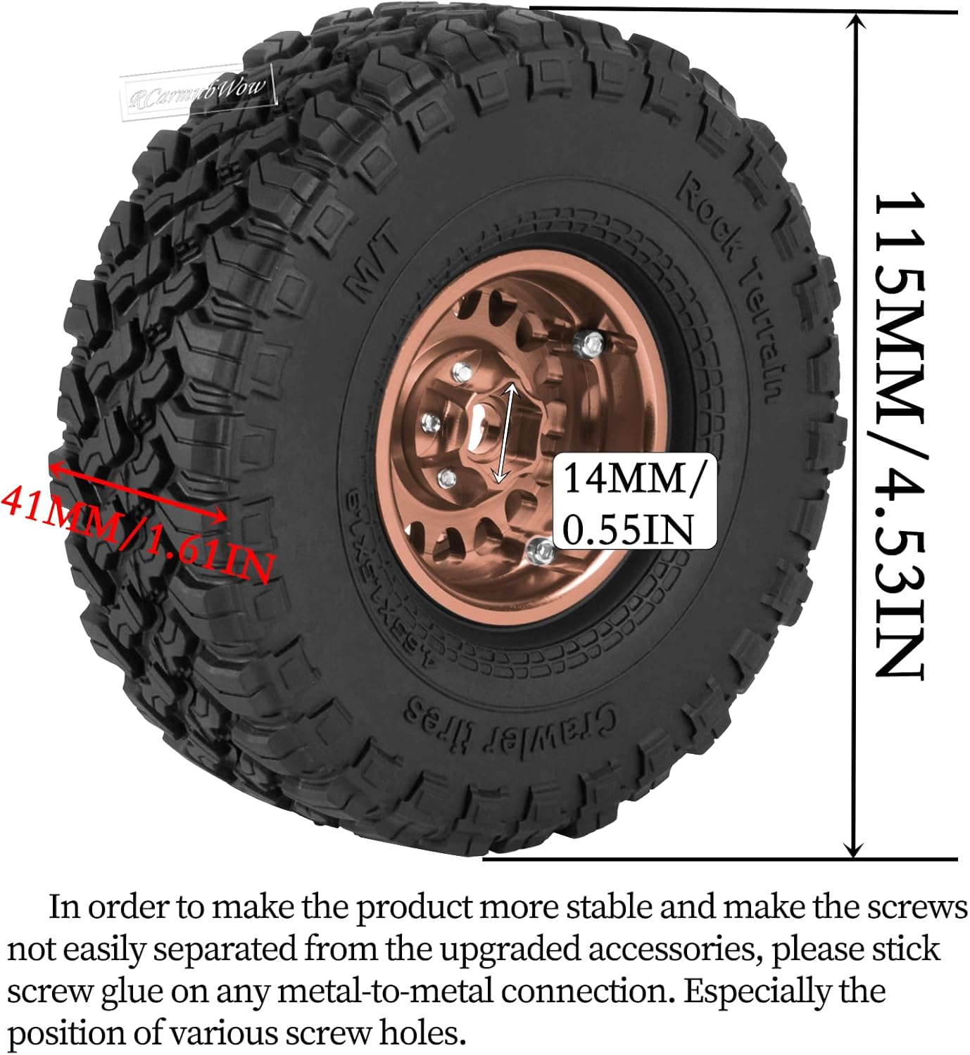 RC 1.9 Beadlock Wheels and Tires for 1/10 SCX10 TRX4 TRX6 VS4-10 Gen8 7 MST CFX D90 RC Crawler,Alloy Aluminium 1.9 rc Wheels 1.9 rc Rims w/ 1.9 Beadlock Tires Trunk Tires,Brown &Titanium