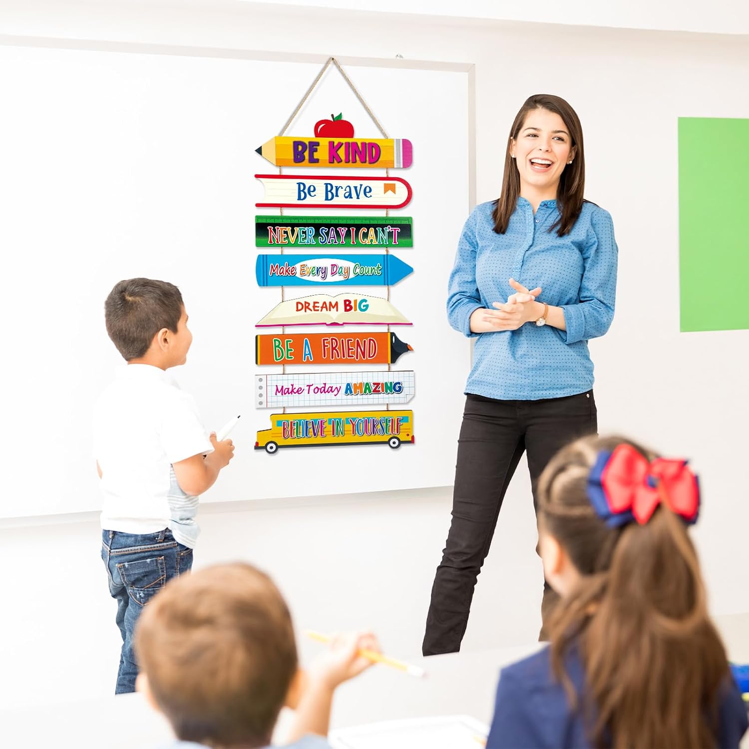 Yousoontic Back to School Classroom Motivational Wall Art Decoration Inspirational Wooden Colorful Decorations Positive Quotes Hanging for Home Living Room Bedroom Classroom Wall image 3