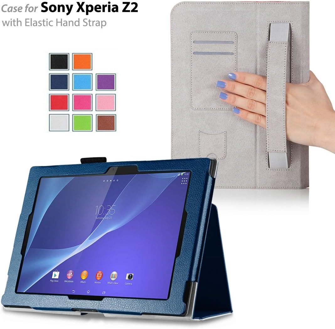 FOR SONY Experia Z2 Tablet 10.1" PREMIUM QUALITY PU LEATHER FOLIO PROTECTIVE CASE COVER STAND, MICROFIBER INNER, STYLUS SLOT, Hand Strap and Credit Cards Holders!