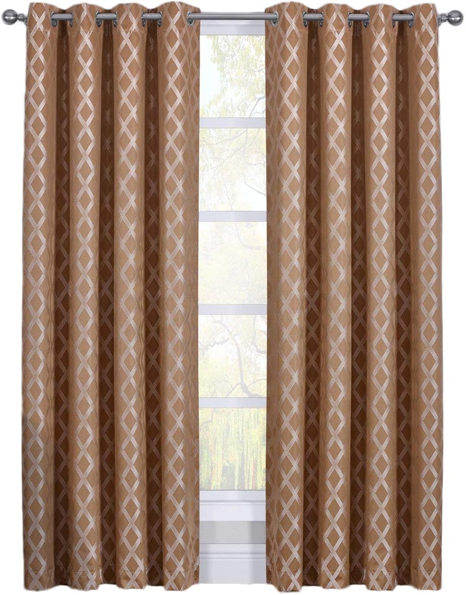 sheetsnthings Rosaline 108-Inch Wide x 84-Inch Long, Set of 2 Jacquard Thermal Insulated Blackout Curtains, Gold