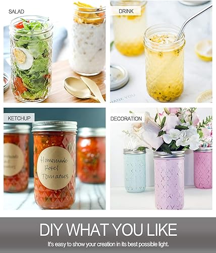Miniatura 6 de VERONES Tarros Mason de boca ancha de 22 onzas, tarros de 22 onzas, tarros de gelatina con tapas de boca ancha, ideales para mermelada, miel,