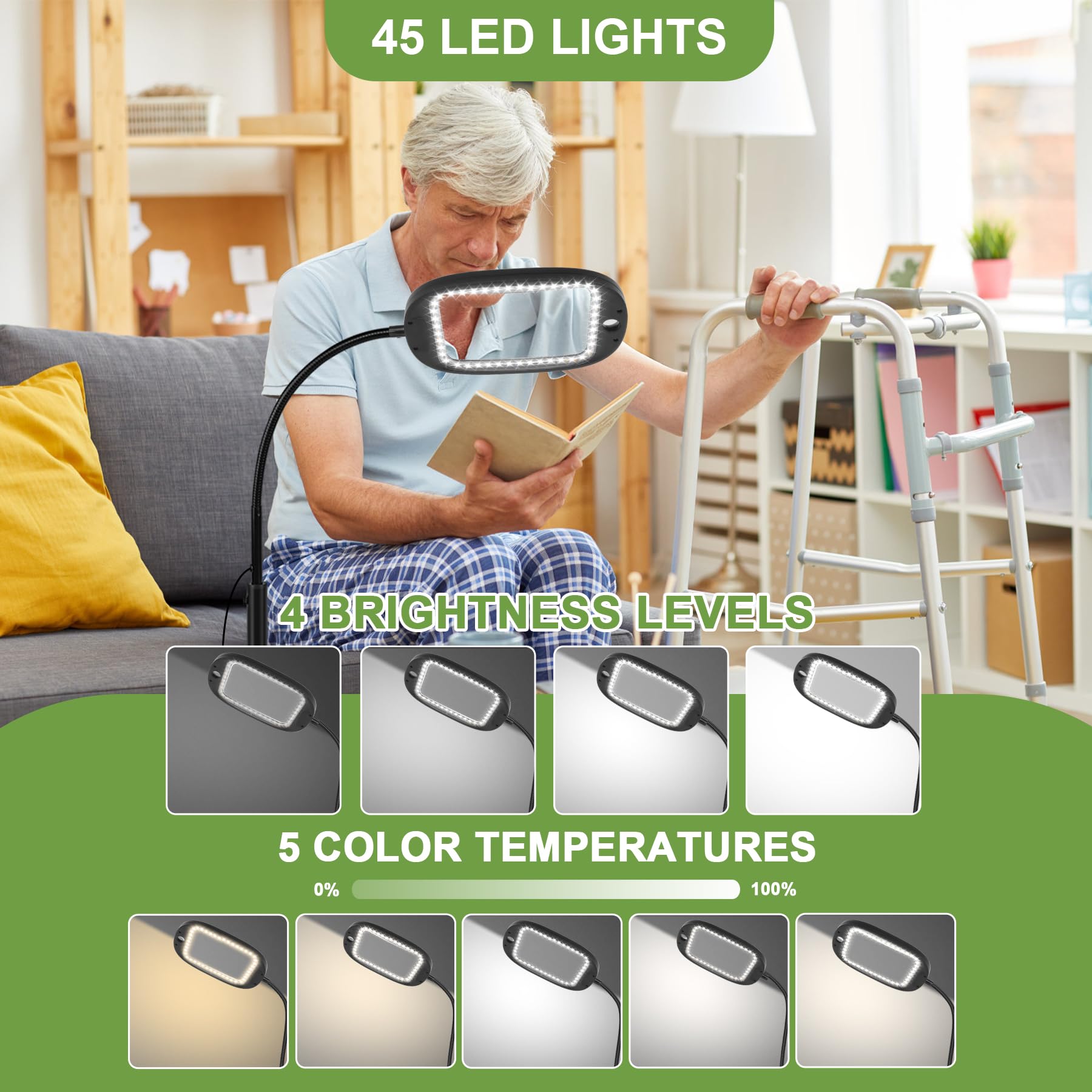 10-fache Lupe mit Licht & Bodenstehend, 45 LEDs Schreibtischlampe, 5 Farbtemperaturen, 4 Helligkeitsstufen, Perfekt für Diamantkunst, Zubehör, Hobby, Handwerk, Lesen, Naharbeit
