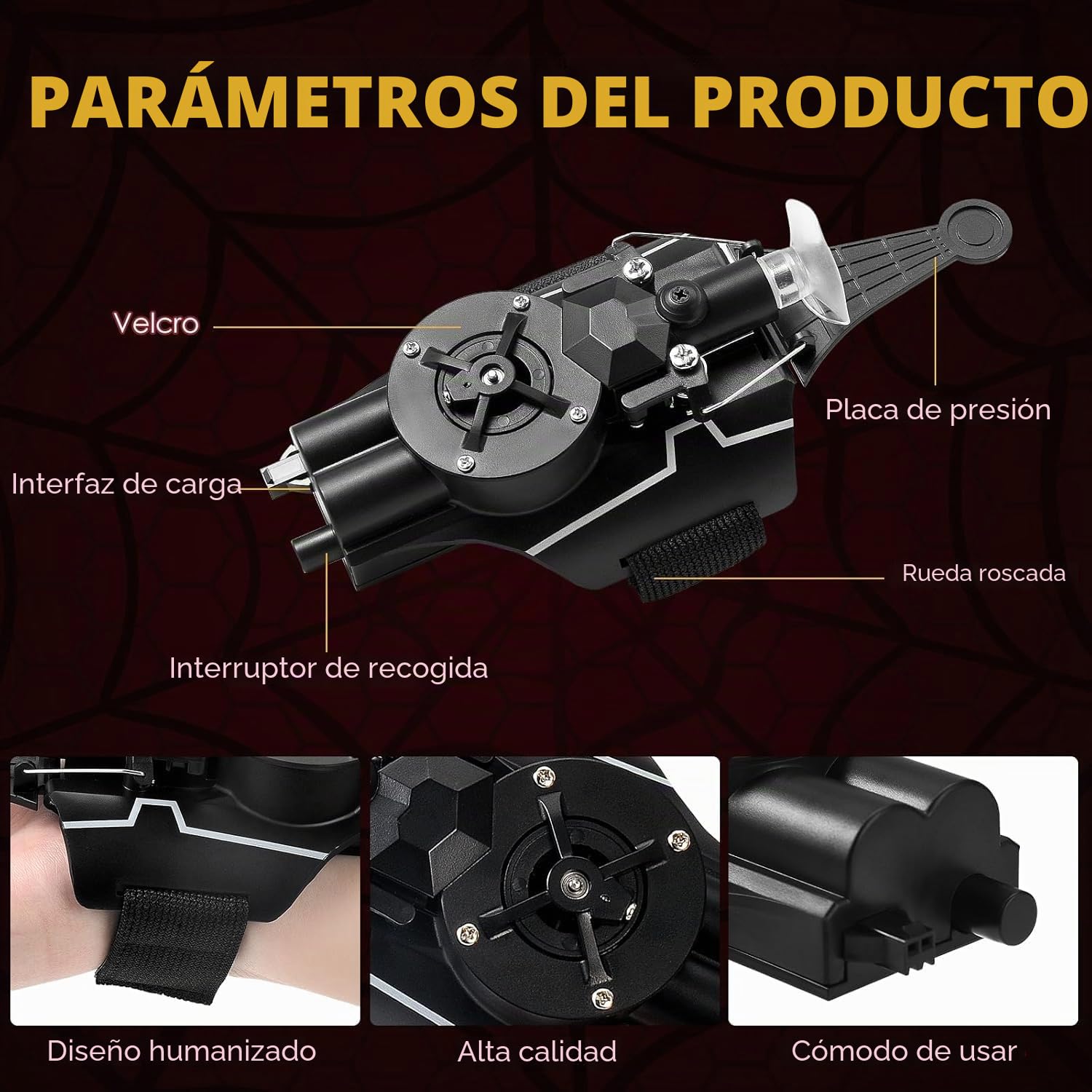 Towwoo Tirador de Telarañas, Lanzador de Araña Negra, Spiderman Toy Brazales Eléctricos Web Shooter Launcher, Spider Man Web Shooters Cosplay Decorativo, Lanza Telarañas Spiderman
