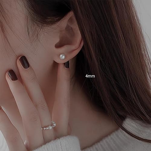 Miniatura 8 de Titanium flat back pearl stud earrings for women, Hypoallergenic screw back earrings for girls, cartilage earring stud set of 2, silver nap earrings