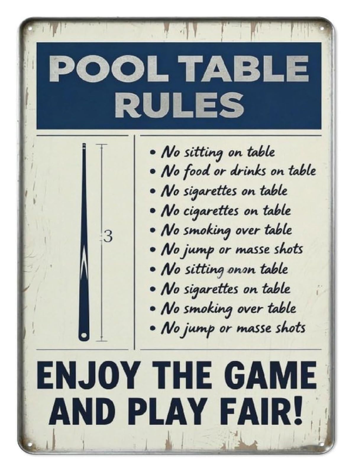 VWWJCCRO Retro Billiard Rules Metal Tin Sign 8x12 Inch Pool Decor For Man Cave Office Cafe Recreation Center 8 X 12 inch