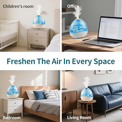 Miniatura 5 de Humidificador de niebla fría de 1.5L para dormitorio con boquilla ajustable de 360, humidificador de aire ultrasónico silencioso para bebés,