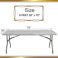 Vista 3 de Zhenrui Mantel rectangular elástico ajustable de 6 pies, impermeable, a prueba de derrames, de vinilo, estampado a cuadros grises con franela