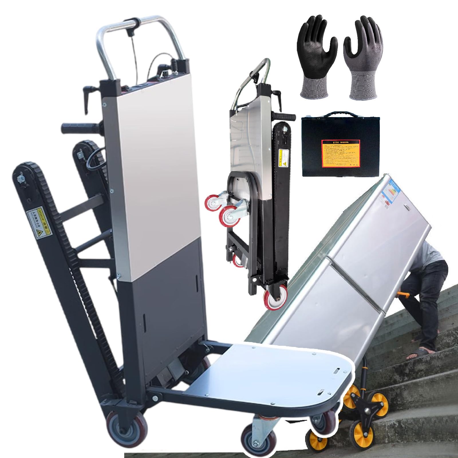 Upgraded Electric Stair Climbing Forklift, Heavy Duty, 500W/850W, 496/661 LB Capacity, Thick Rails, Intuitive Control Panel, Includes 500w(1battery) Gloves