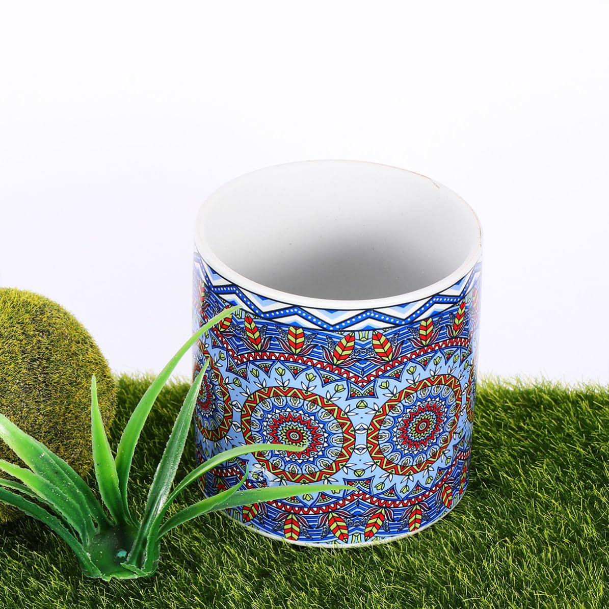 Milisten 4 Stücke Mandala Blumentopf aus Keramik Sukkulenten Pflanzgefäß Kreativ für Kakteen und Pflanzen für Deko zu Hause und Büro Feine Verarbeitung