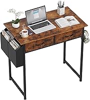 Vista 8 de OLIXIS Escritorio Pequeño con Cajones de Tela para Oficina en Casa, Escritorio de Computadora para Juegos de 32 Pulgadas con Bolsa Lateral, Gancho