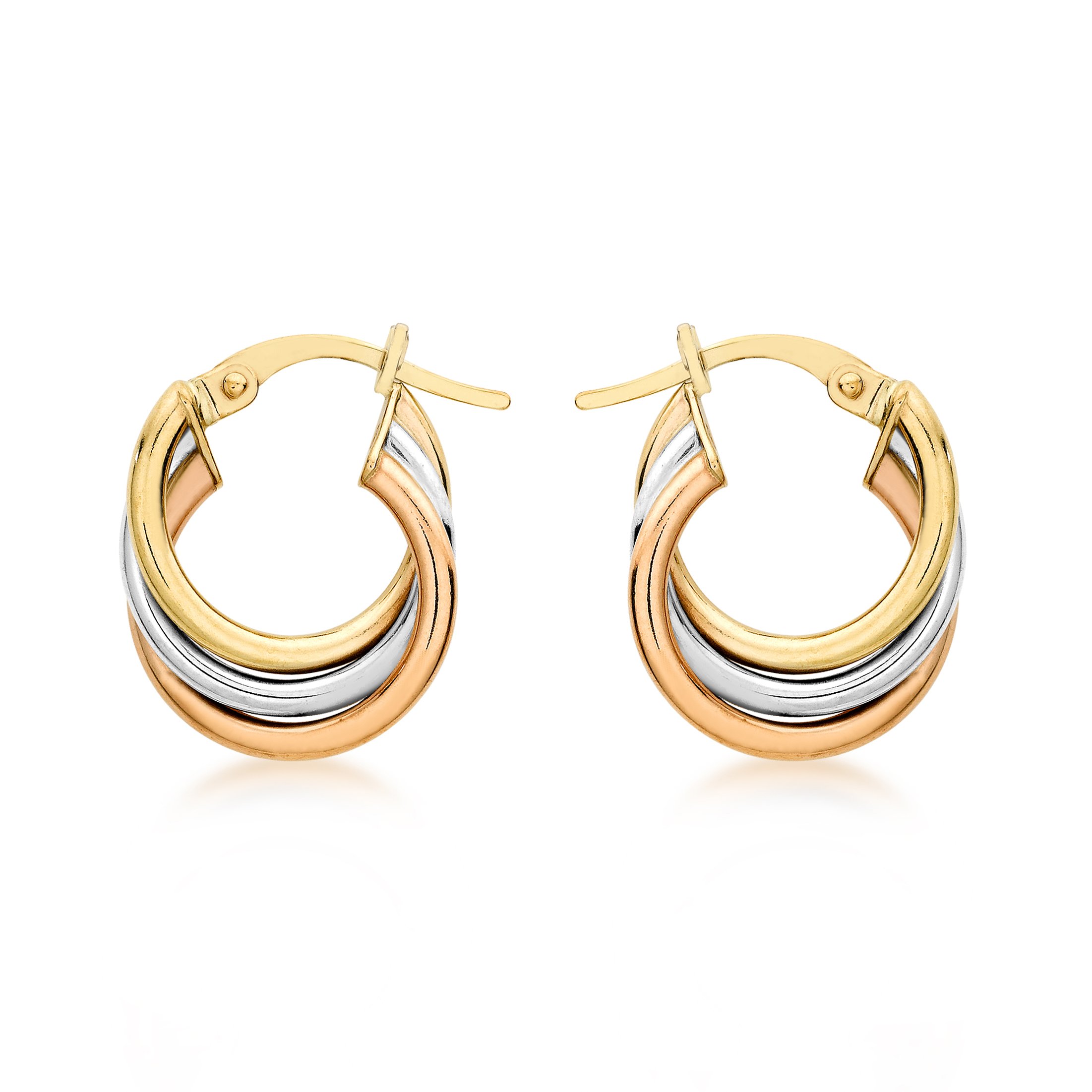Orecchini Creole Russian Twist In Oro 9kt (375) Tre Colori - Donna - Carissima Gold - Eleganza Italiana