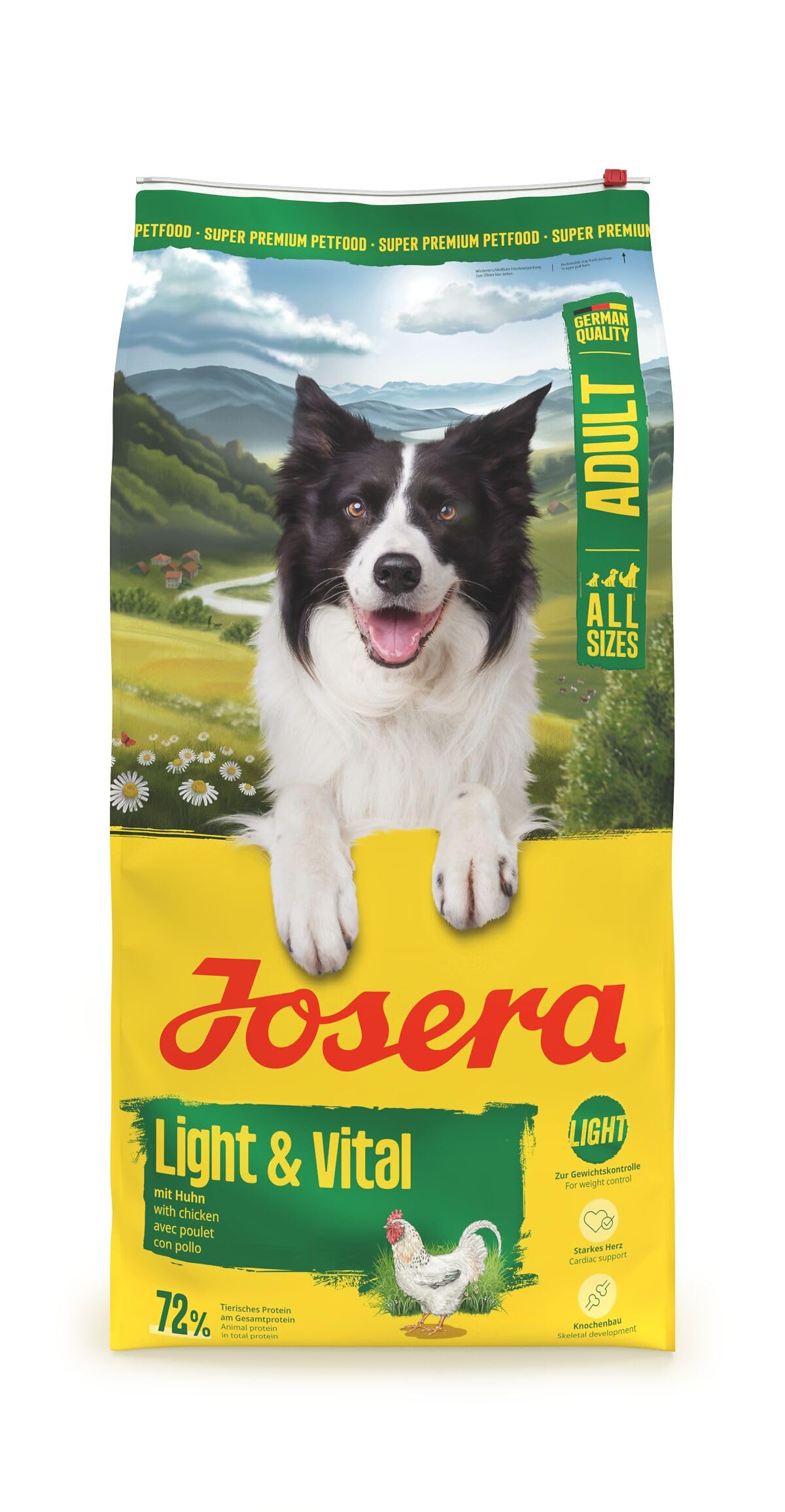 JOSERA Adult Light & Vital Huhn (1 x 12,5 kg) | Premium Trockenfutter für ausgewachsene Hunde | mit Erbse | wenig Fett & viel Protein zur Gewichtskontrolle | leicht verdaulich | weizenfrei |1er Pack