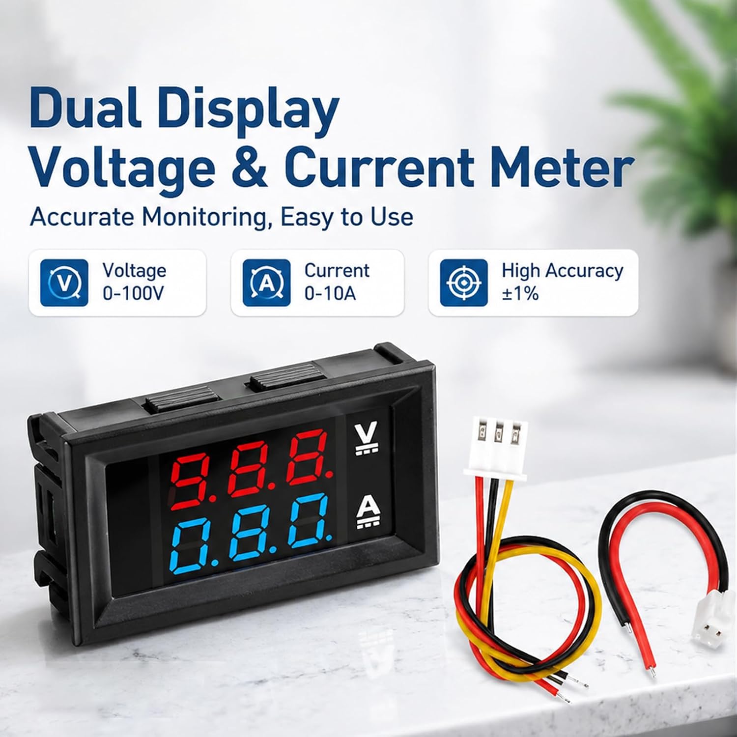 5PCS 0.28" Digital Volt Amp Voltmeter Ammeter Meter DC 100V 10A 3 Bits Red+Blue Display Voltage Current Tester